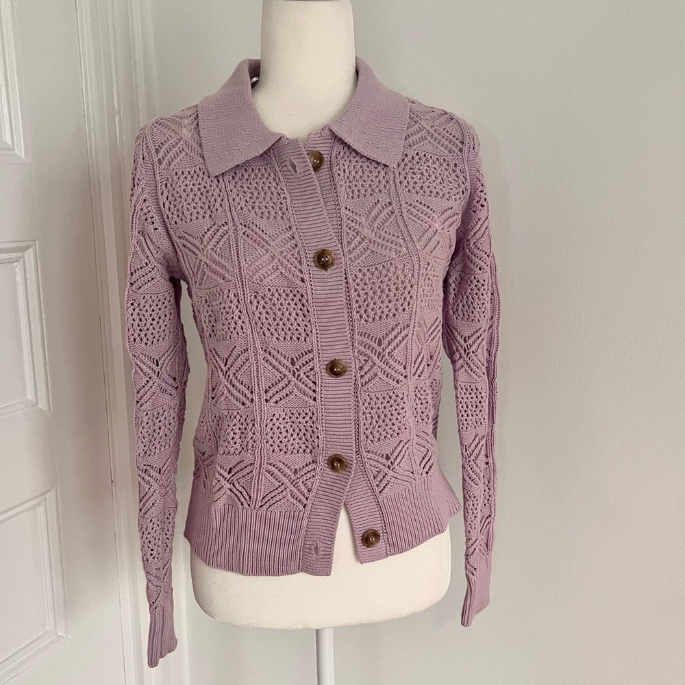 Rachel Zoe Lavender Open Knit Cardigan